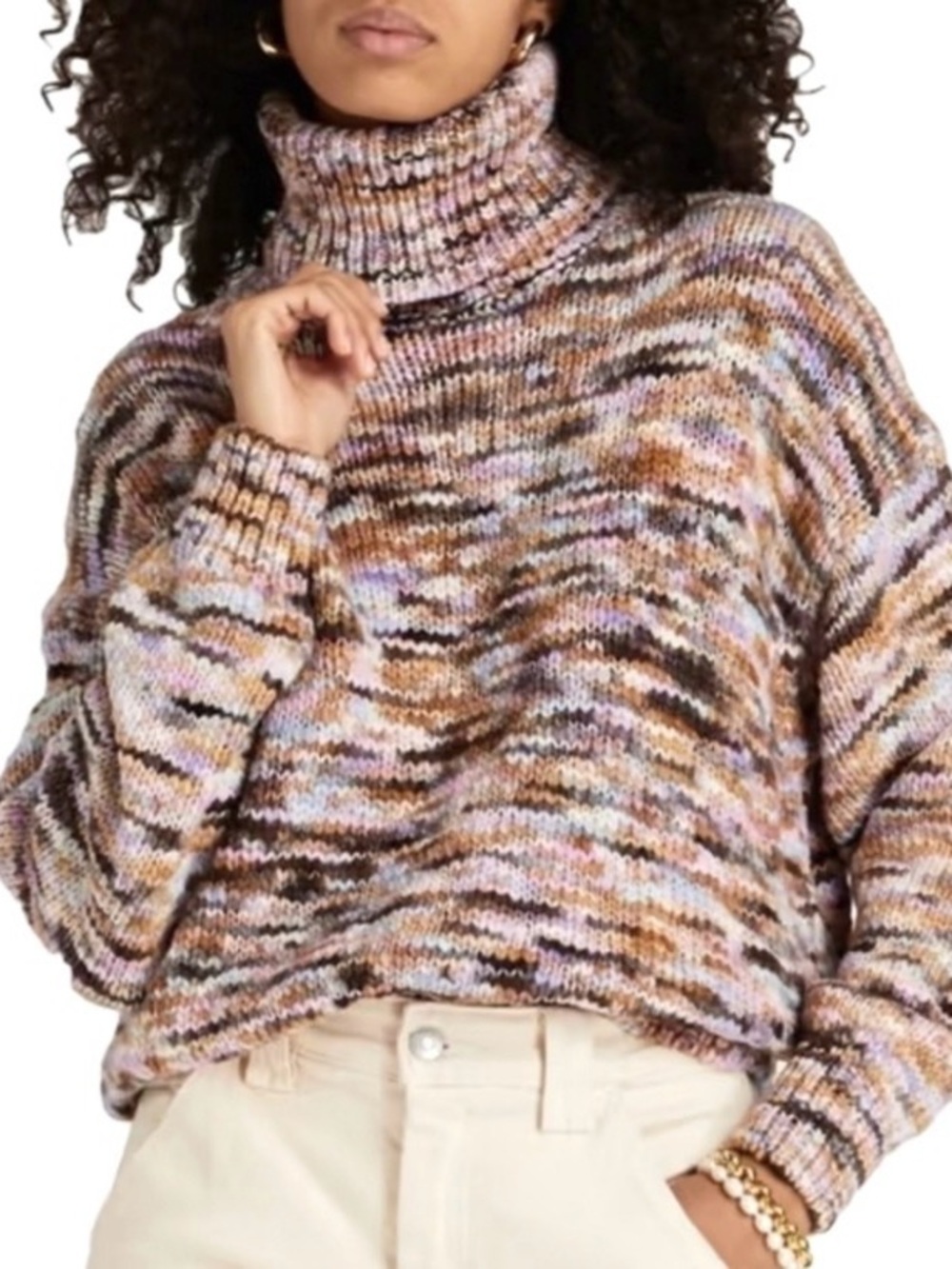 A.L.C. Harper Chunky Space-Dye Marled Merino Wool Turtleneck Sweater small